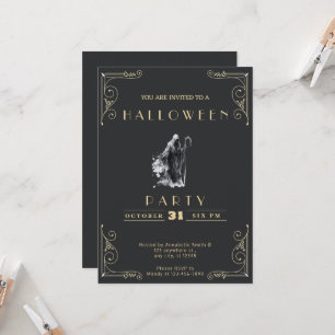 Chalkboard Black & Gold Grim Reaper Halloween Invitation