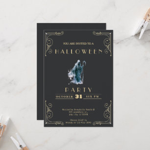 Chalkboard Black & Gold Grim Reaper Halloween Invitation