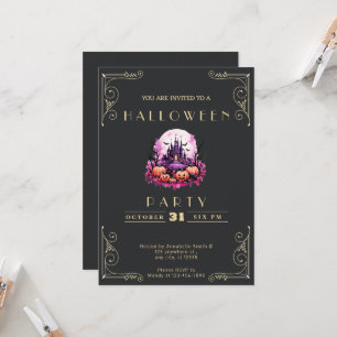 Chalkboard Black & Gold Haunted Castle Halloween Invitation