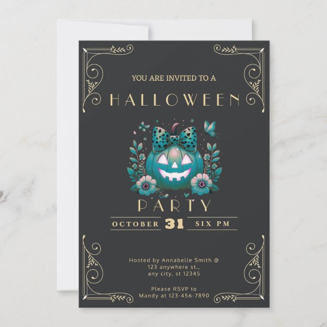 Chalkboard Black & Gold Jack-O' Lantern Halloween Invitation (Front)