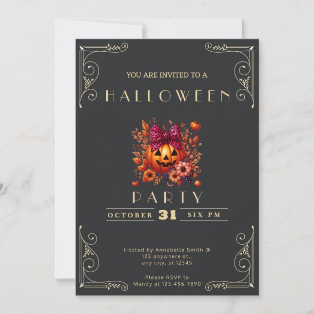 Chalkboard Black & Gold Jack-O' Lantern Halloween Invitation (Front)