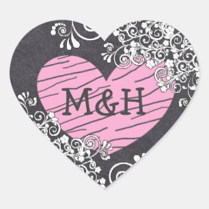 Chalkboard Black & Pink Heart Wedding Stickers