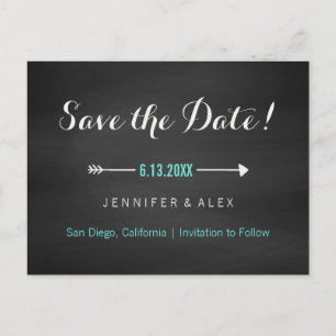 Chalkboard Black Turquoise and Arrow Save the Date Announcement Postcard