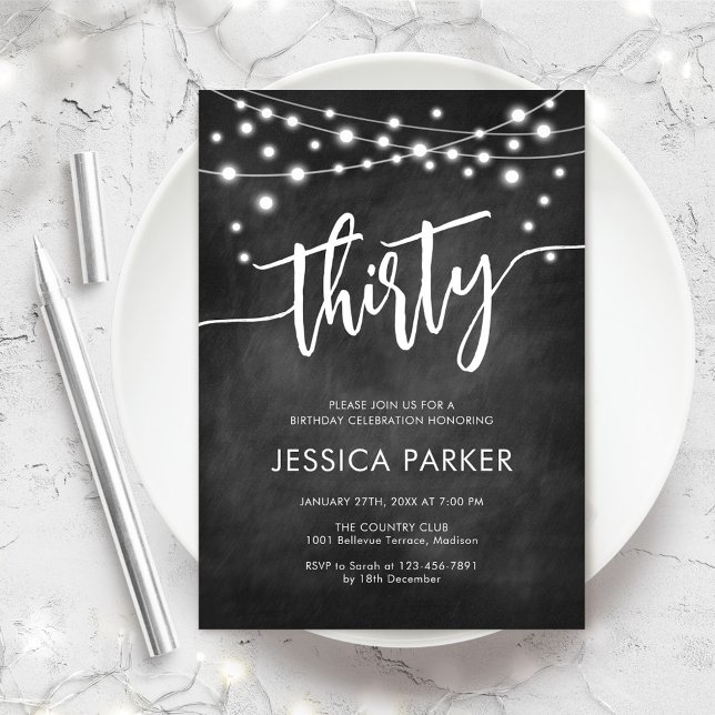 Chalkboard Black White 30th Birthday Party Invitation (Creator Uploaded)
