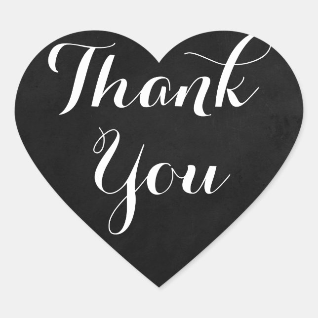 Chalkboard Black & White Thank You Wedding Heart Heart Sticker (Front)