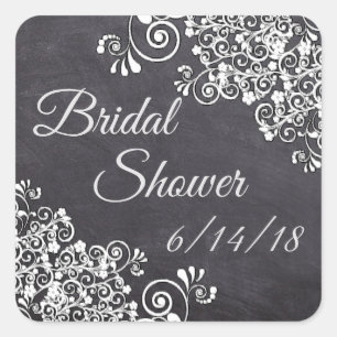 Chalkboard Black & White Tribal Bridal Shower Square Sticker