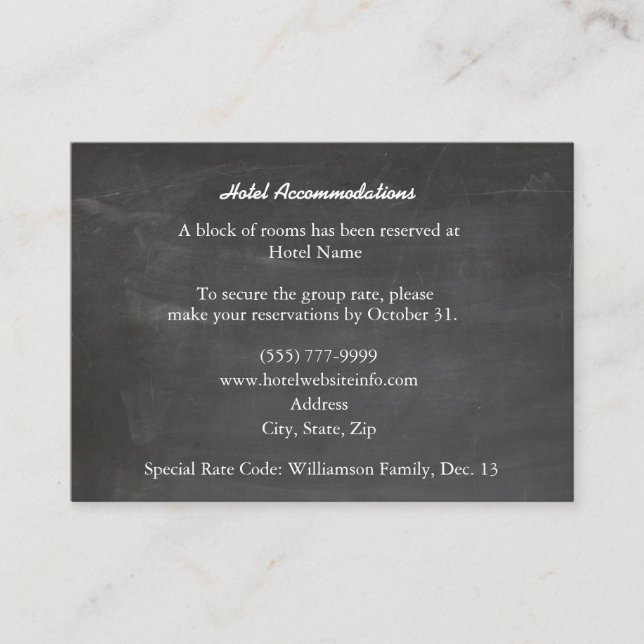 Chalkboard Black Wood Hotel Enclosure Cards (Front)