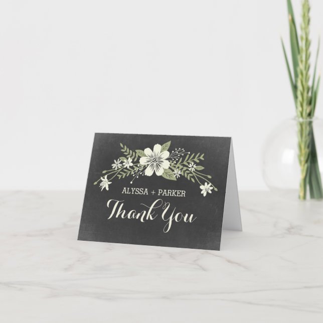 Chalkboard Blooms Wedding Thank You Card (Front)