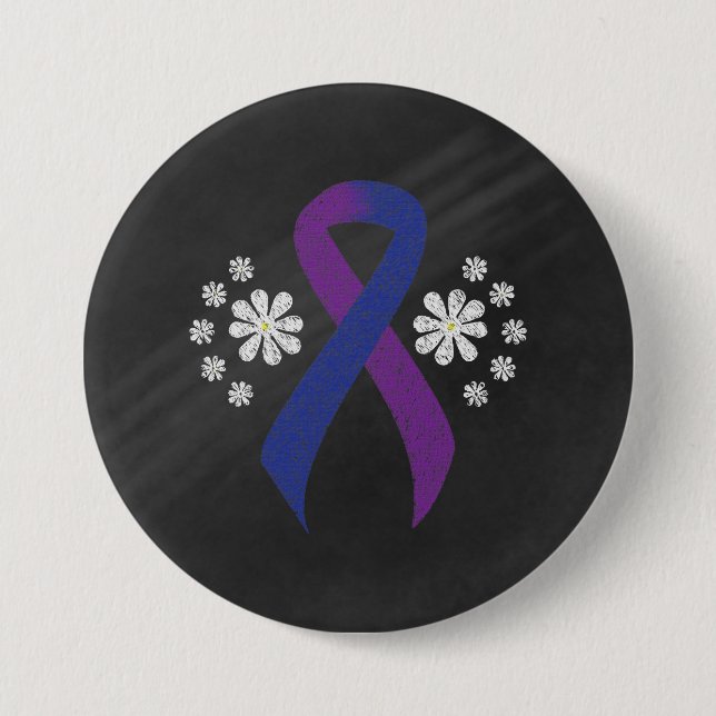 Chalkboard Blue and Purple Ribbon 7.5 Cm Round Badge (Front)