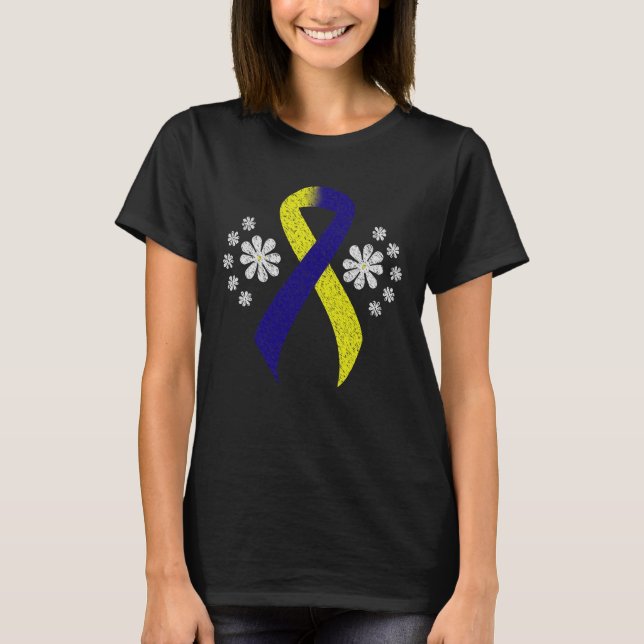 Chalkboard Blue and Yellow Awareness Ribbon T-Shirt (Front)