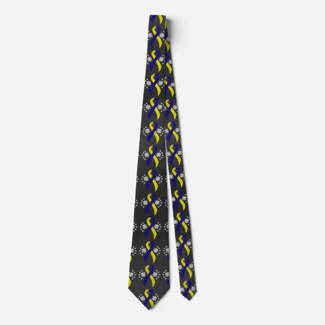 Chalkboard Blue and Yellow Awareness Ribbon Tie (Front)