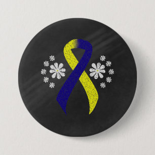 Chalkboard Blue and Yellow Ribbon 7.5 Cm Round Badge
