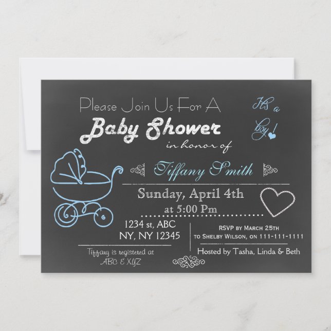 Chalkboard blue Baby shower Invitation (Front)