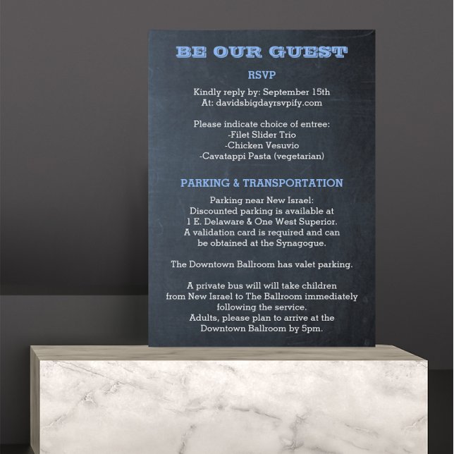 Chalkboard Blue Bar Mitzvah Guest Information Announcement (Creator Uploaded)