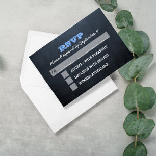 Chalkboard Blue Bar Mitzvah RSVP Card