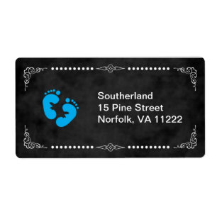 Chalkboard Blue Feet Baby Shower Address Label