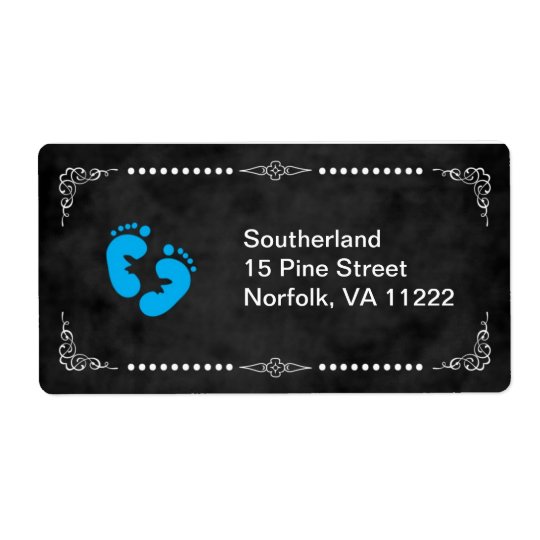 Chalkboard Blue Feet Baby Shower Address Label