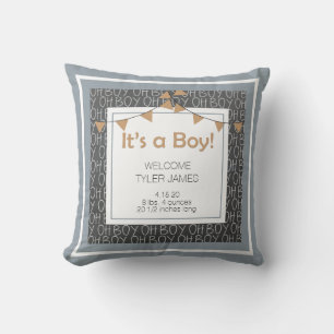 Chalkboard Blue Grey and Tan Newborn Keepsake Cushion