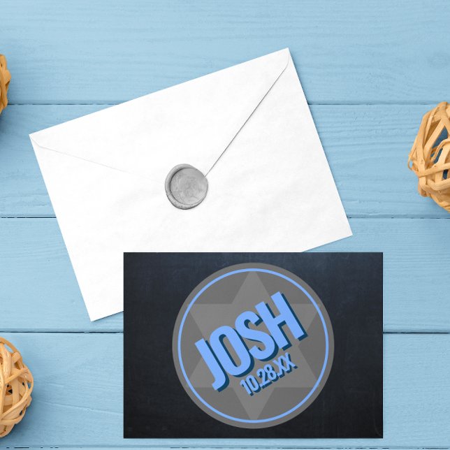 Chalkboard Blue Name Logo and Date Bar Mitzvah Note Card (Creator Uploaded)