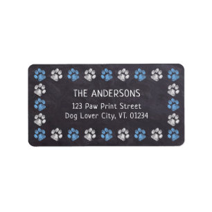 Chalkboard Blue Paw Print Return Address Labels