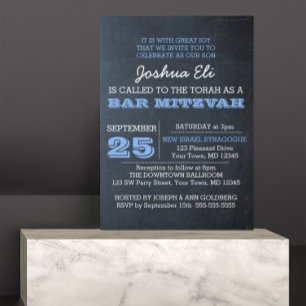 Chalkboard Blue Photo Bar Mitzvah Invitation