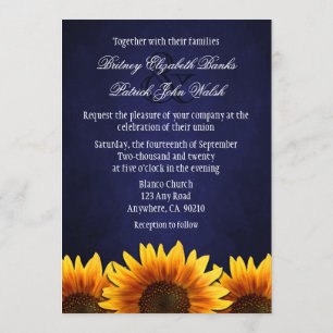 Chalkboard Blue Sunflower Wedding Invitations