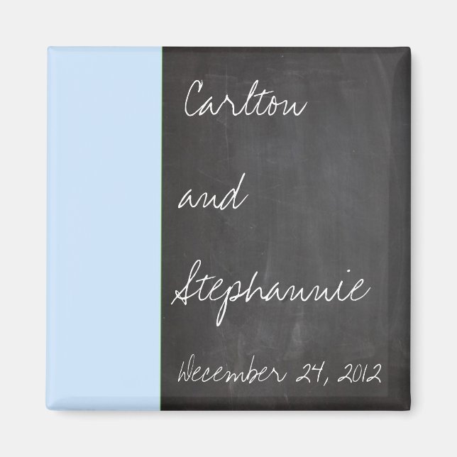 Chalkboard Blue Wedding Favour Magnet (Front)