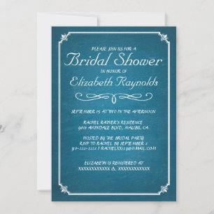 Chalkboard Blue & White Bridal Shower Invitations