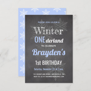 Chalkboard Blue Winter Onederland 1st Birthday Invitation