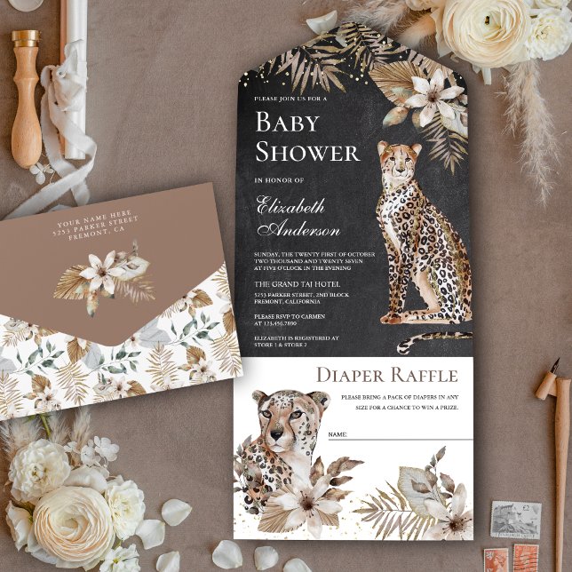 Chalkboard Boho Wild Safari Leopard Baby Shower All In One Invitation (Creator Uploaded)