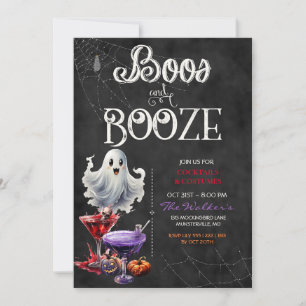 Chalkboard Boos & Booze Halloween Cocktail Party Invitation