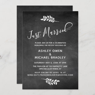 Chalkboard & Botanical Just Married Reception Invitation