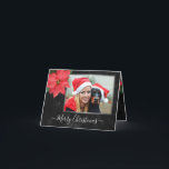 Chalkboard Botanical Merry Christmas Photo Holiday Card<br><div class="desc">Elegant Poinsettia with Chalkboard background and Silver frames Christmas Holiday Card that you can customise with your own name and photos.
Please replace the sample photos with your own.
Photo sample courtesy of https://pixabay.com/es/users/yamabsm-1300729/</div>