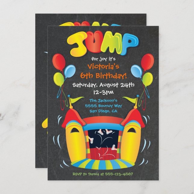 Chalkboard Bounce House BIrthday Party Invitation (Front/Back)