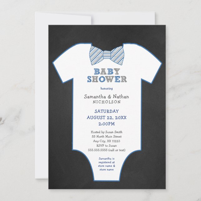 Chalkboard Bow Tie Undershirt boy Baby Sprinkle Invitation (Front)