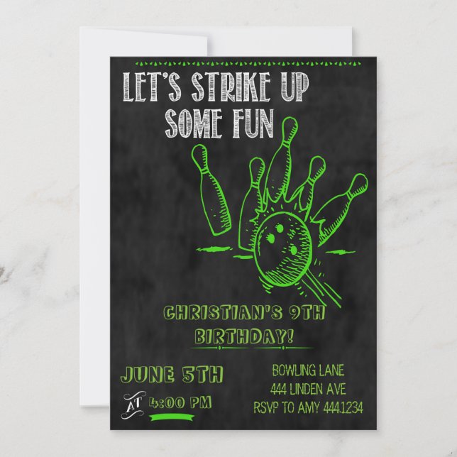 Chalkboard Bowling Party Invitations (Front)