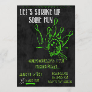 Chalkboard Bowling Party Invitations