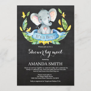 Chalkboard Boy Elephant Baby Shower by Mail Invitation