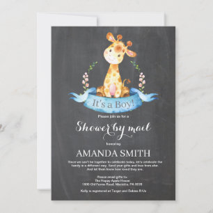 Chalkboard Boy Giraffe Baby Shower by Mail Invitation