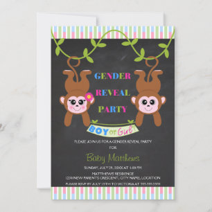 Chalkboard Boy or Girl Monkey Gender Reveal Party Invitation
