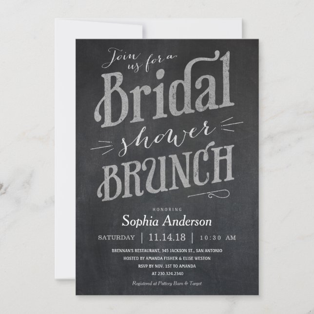 Chalkboard Bridal Shower Brunch Invitations (Front)