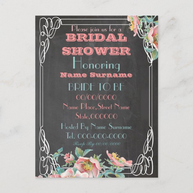 chalkboard bridal shower invitation postcard (Front)