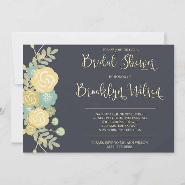 Chalkboard Bridal Shower Invites Yellow Flowers (Front)
