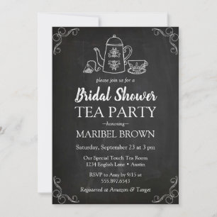 Chalkboard Bridal Shower Tea Party Tea Time Invitation