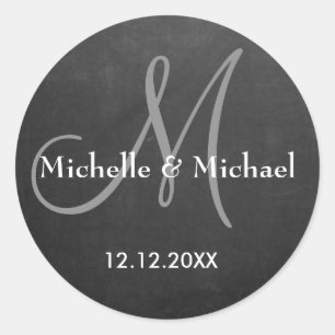 Chalkboard Bride And Groom Monogram Classic Round Sticker