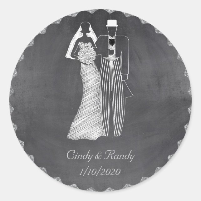 Chalkboard Bride and Groom Wedding Sticker (Front)