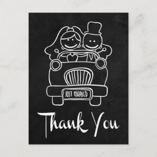 Chalkboard Bride & Groom Thank You Black Wedding Postcard