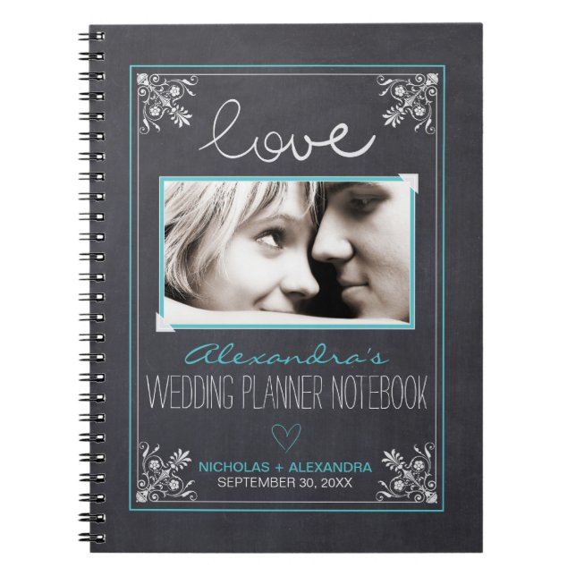 Chalkboard Bride Wedding Planner Notebook (aqua) (Front)