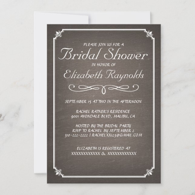 Chalkboard Brown Bridal Shower Invitations (Front)