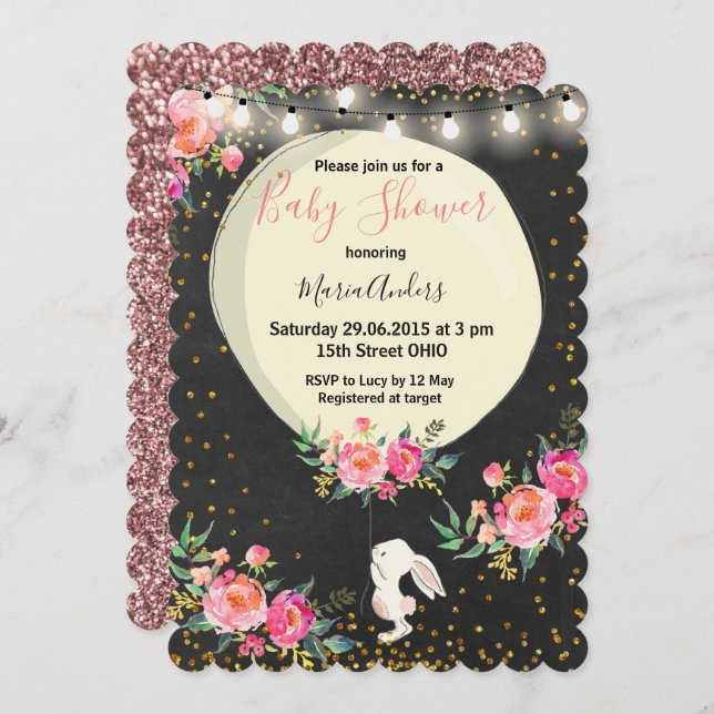 Chalkboard Bunny Baby shower invitation (Front/Back)